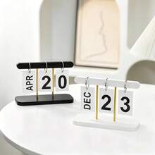 1pc Minimalist Flip Perpetual Calendar, Reusable Month & Date Desk Calendar, Nordic Style Desktop Date Display Stand With Gold Metal Rod, Suitable For Home, Office, Study Shelf Decor - Multicolor - View 8