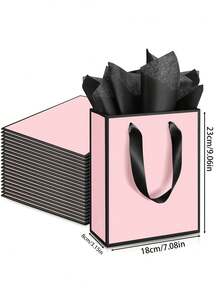 5/1Sets, Phnom Penh And Black Edge Paper Handler Gift Bag Wedding Festival Bridesmaid Sense Gift Bag Birthday Gift Bag Wedding Banquet 9 X 7 X 3.15', Metallic Paper Gift Bags With Handle And Tissue - Multicolor - View 12