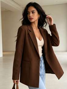 MODA MO, REF: MK0254 Women's Fitted Blazer, Elegant And Modern Suit Jacket, Sophisticated Social Look, Ideal For Valentine's Day, Feminine Style And Charm, Tailoring With Perfect Fit, Executive Fashion With A Romantic Touch - 巧克力棕 - 查看 3