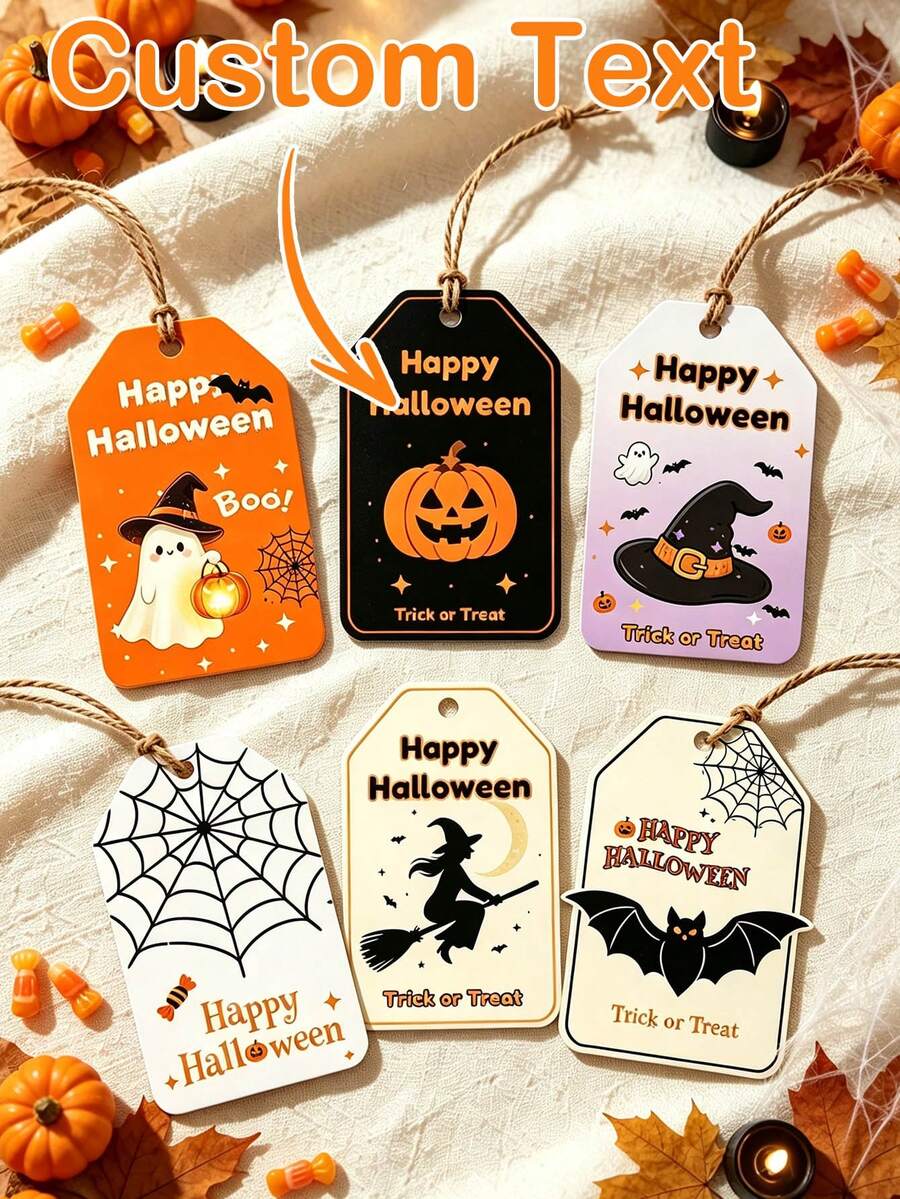 Label Hadiah Halloween 6 Gaya Pola Hantu Penyihir Kelelawar, Label Gantung dengan Tali Rami, Label Dekorasi Kotak Permen Halloween, Aksesoris Kemasan Suvenir Pesta Halloween - MultiWarna - View 1