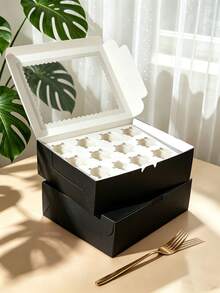 8/4/3pcs/1PC Cupcake Boxes 12-Cavity Cupcake Holder Large Cake Box Suitable For Birthday Wedding Valentine's Day Gift Packaging Box Cake Box - Black - View 10
