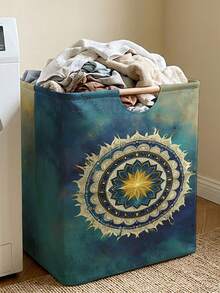 1pc Storage Basket, Laundry Hamper, Washing Basket, Storage Bin, Fun Print Design, Foldable Multi-Purpose Storage Basket With Wooden Handles, For Daily Clothing Storage And Organization - Multicolor - View 5