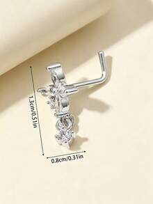 1pc L-Shaped Gold Rhinestone Flower Nose Ring/Stud, Valentine's Day & Mother's Day Gift - Gold - View 5