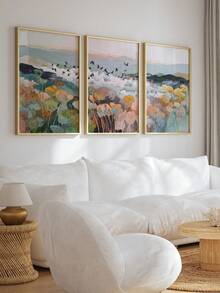 3 Pieces Botanical Wall Art Posters Birds Art Painting Landscape Print Pictures Mountain Hanging Picture Wall Prints Modern Home Decoration Stuff Living Room Wall Decor No Frame - Cartoon - View 4