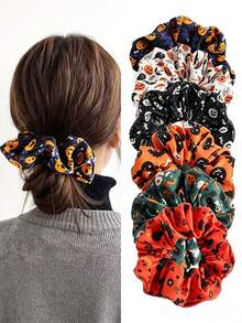 3pcs Halloween Large Black Skull Fabric Hair Scrunchies Headbands, Universal Hair Accessories For Girls - Multicolor - View 2