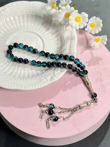 1pc 33-Bead Artificial Crystal Muslim Prayer Beads, Vintage Carved Silver Tube Chain Tassel Tasbih, Luxury High-End Islamic Prayer And Recitation Beads - Multicolor - View 16