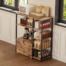 Techigher Kitchen Bakers Rack With Storage Cabinet, 5-Tier Coffee Bar Station, Microwave Stand Utility Storage Shelves, Free Standing Farmhouse Larder Unit For Kitchen, Living Room, 80x35x97cm - Brown - View 4