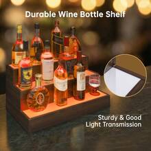 LED Lighted Liquor Bottle Display Shelf, 24/37 Inch Bar Display Shelf, 3 Step Freestanding Holding Bottles For Home Bar, Party, Walnut - Walnut - View 3