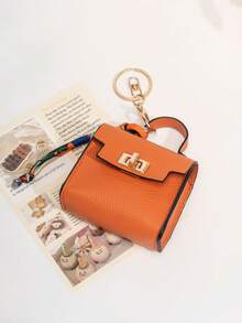CHARM INFINITE Cute Mini Flip Cover Keychain Pendant, Litchi Grain Faux Leather Twist Lock Design Micro Crossbody Bag, Scarf Decor Portable Earphone Lipstick Jewelry Storage Bag, Women's Backpack Car Key Decorative Charm, Daily Birthday Holiday Gift, Multiple Solid Colors Available - Multicolor - View 7