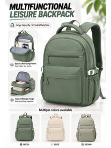 Fashionable College Student Backpack For Girl, 14-Inch Laptop Bag With Large Capacity And Waterproof Design, Lightweight Casual Daily Backpack Suitable For School, Work, Travel, Multi-Pocket Design With Water Bottle And Umbrella Side Pockets, Durable And Comfortable For Daily Commute And Weekend Outings - Multicolor - View 2