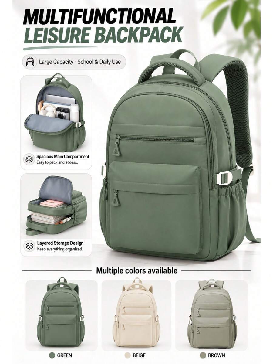 Fashionable College Student Backpack For Girl, 14-Inch Laptop Bag With Large Capacity And Waterproof Design, Lightweight Casual Daily Backpack Suitable For School, Work, Travel, Multi-Pocket Design With Water Bottle And Umbrella Side Pockets, Durable And Comfortable For Daily Commute And Weekend Outings