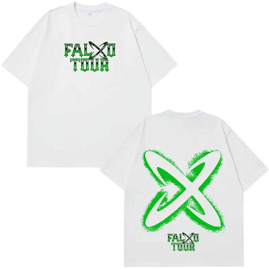 T-shirt imprimé Rapper Feid VS Tour 2026 pour hommes et femmes, T-shirts hip-hop à manches courtes, décontractés, amples, en coton, oversize - Noir - Voir 1