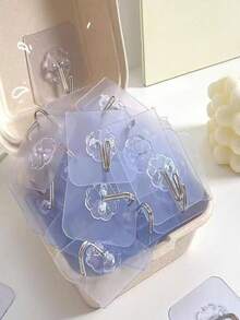 Strong Load-Bearing Transparent Clover Adhesive Hooks, Waterproof, Oil-Resistant, Non-Damaging To Walls, Multi-Purpose Hooks For Kitchen, Bathroom, Bedroom - White - View 10