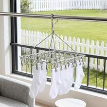 1pc Multifunctional Stainless Steel Sock Rack, Space-Saving Dryer Drying Rack, Solid 20/40 Clips Clothes Hanger, Windproof Design, Multi-Clip Clothes Hanger, Suitable For Drying Socks, Underwear, Small Garments, Diapers And Hanging Small Laundry, Perfect For Halloween And Christmas - Multicolor - View 9