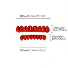 1 buah Grillz Hip Hop Merah Mengkilap, Dekorasi Gigi Rap Tekstur Logam Atas dan Bawah, Aksesori Kostum Cosplay Pesta Halloween - MultiWarna - View 4