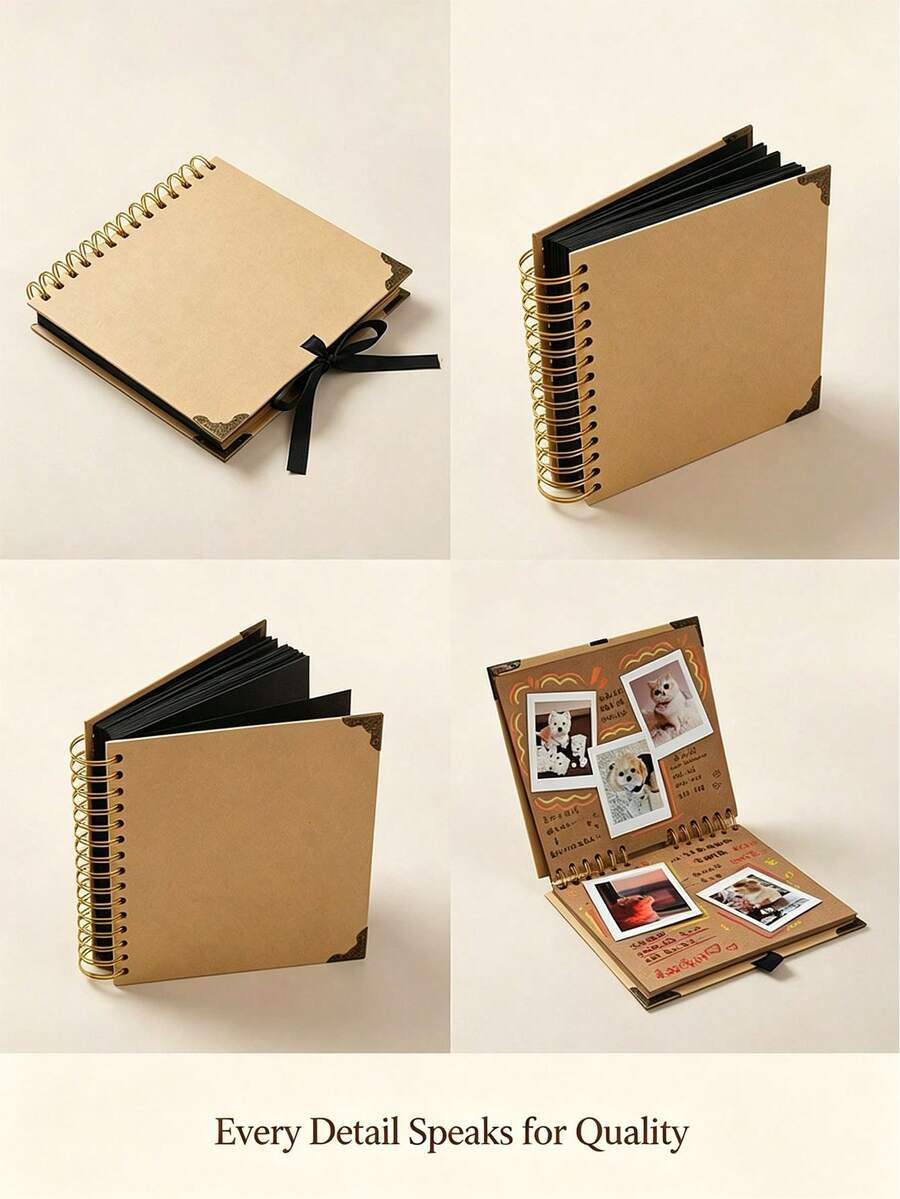 1pc (30 Sheets) Kraft Paper Handmade Photo Album, DIY Meaningful Commemorative Photo Album Gift, Frame Corner Protection, Suitable For Wedding Guest Book, Family Handmade Photo Album - Ideal For Handmade Paper DIY, Graduation Souvenir - Multicolor - View 1