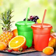 10/20pcs Colorful Glitter Sequin Cups With Straws And Lids, Reusable Water Cups, Iced Coffee To-Go Cups; Suitable For Birthday, Wedding, Bachelorette Party, Hawaiian Beach Pool Party And Family Gathering Adult Plastic Cups, 16oz (Vibrant Colors) - Color: Random - View 3