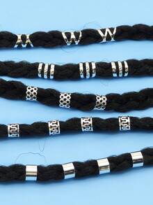 150件編髮飾品 金色髮圈 多款可調節環形髮珠 適用於辮髮、髒辮、Locs 女款 - 銀色 - 查看 6
