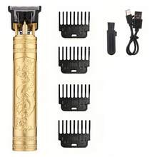 T9 Dragon Pattern Hair Trimmer Set, USB Rechargeable Zero Gapped T-Blade Hair Clipper For Men Professional Barber Carving Oil Head Shaver With 4 Limit Combs, Cleaning Brush & Storage Box - Gold - View 7