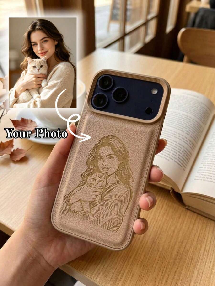 個性化客製線條繪圖設計荔枝圖案 PU 皮革手機殼，適用於 iPhone 17 16 15 14 13 12 11 Pro Max 與 Plus 系列，鏡頭防摔防磨損，UV 印刷工藝，手寫刷子風格，生日與週年紀念日的完美禮物
