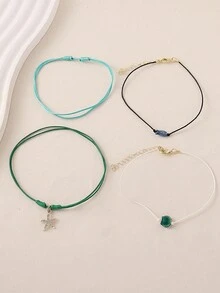 4pcs Summer Personalized Contrast Color Rope Starfish Shell Fish Pendant Braided Layered Anklets, Suitable For Girls Daily Casual Wear, Beach Seaside Vacation Matching - Multicolor - View 5