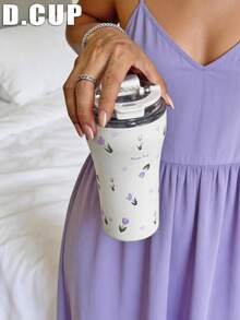 1pc 380ml Purple Mist Tulip Pattern Double-Wall Stainless Steel Insulated Cup, Direct Drinking Mouth, Water Cup, Coffee Cup, Tea Cup, Suitable For Home, Party, School, Outdoor, Travel And Other Occasions, Valentine's Day Gift, Mother's Day Gift, Back To School, Graduation Season, Birthday Gift - Multicolor - View 8