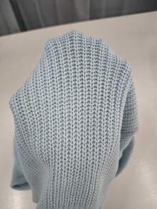 Women's Minimalist Ribbed Solid Color Casual Korean Style Textured Commute Loose Versatile Stand Collar Half-Zip Pullover Long Sleeve Sweater, Autumn - Baby Blue - View 12