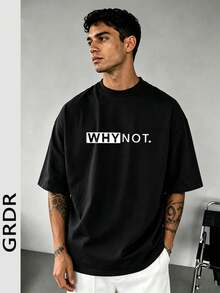 GRDR Men's Summer Letter Slogan Graphic Pattern Round Neck Short Sleeve T-Shirt, Comfortable & Stylish - 黑色 - 查看 1