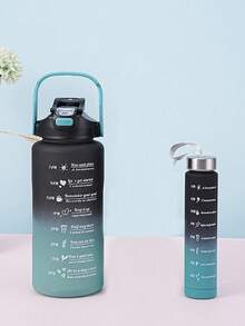 1/2/3件組 2000ml/800ml/300ml 漸層色運動水壺，便攜吸管杯，適合戶外運動與健身 - 黑藍漸層色 - 查看 10