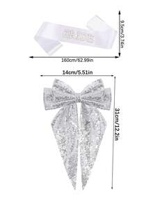3pcs/1pc Bride Wedding Decoration BRIDE Shoulder Strap Bow Headpiece Set, Exquisite Elegant Princess Style Silver Shiny Hair Accessory Sash, Suitable For Engagement Party, Party Gathering, Wedding, Gift - Multicolor - View 5