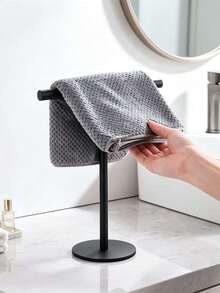 1pc T-Shaped Desktop Towel Rack, Drill-Free Standing Metal Hand Towel Holder, Bathroom Vanity Kitchen Countertop Small Towel Storage, Matte Black/Silver Dual Color Options Desktop Towel Rack, Jewelry Storage Rack, Bathroom Towel Bar, Countertop T-Shaped Toilet Paper Holder, Storage Rack - Multicolor - View 10