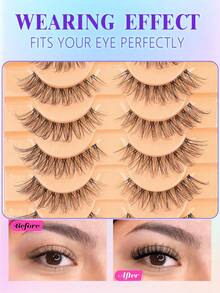3D Cat Eye False Eyelashes 10 Pairs Transparent Band Cross Short Soft 3D Faux Mink Natural Look Strip Lashes 6-15mm - Black - View 7