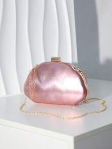 Women's Evening Clutch Bag, Cloud-Shaped Hard Shell Handbag, Gold-Tone Frame Lock, Detachable Chain Strap, Elegant And Glamorous Style, Suitable For Weddings, Banquets And Parties - Pink - View 8