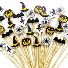 50/100pcs Halloween Cocktail Picks Pumpkin Bat Ghost Witch Appetizer Skewers Halloween Party Decoration Cupcake Toppers - Multicolor - View 6