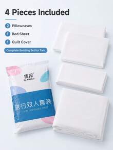 1 pieza Juego de ropa de cama desechable para viaje que incluye sábana, edredón y funda de almohada, adecuado para hotel, motel, estilo, color y empaque aleatorios - Blanco - Ver 8