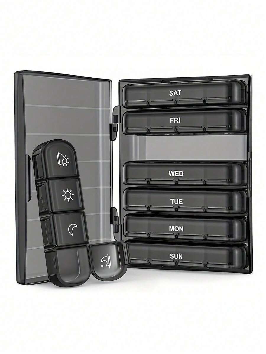 1pc Weekly Pill Box, 4 Times Daily, Large Capacity 7-Day Portable Travel Pill Organizer, Light-Proof Pill Box, Suitable For Fish Oil, Vitamins, Nutritional Supplements, Medications - one-size - View 1
