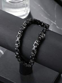 Gothic Men's Black Bracelet, Stainless Steel Material, Fashionable Retro Style Halloween Men's Jewelry - Black - View 2