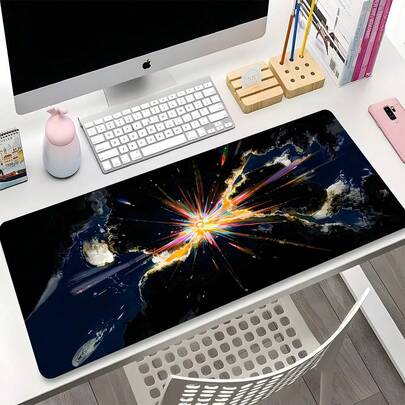 1pc Extra Large Extended Deep Space Universe Galaxy Pattern Mouse Pad, Soft Cloth Material With Anti-Slip Rubber Base And Stitched Edges. Cool Sci-Fi Interstellar Space Aesthetic Keyboard Pad With Anti-Slip Rubber Base And Stitched Edges, Suitable For Gaming, Home Office And Study Scenarios.