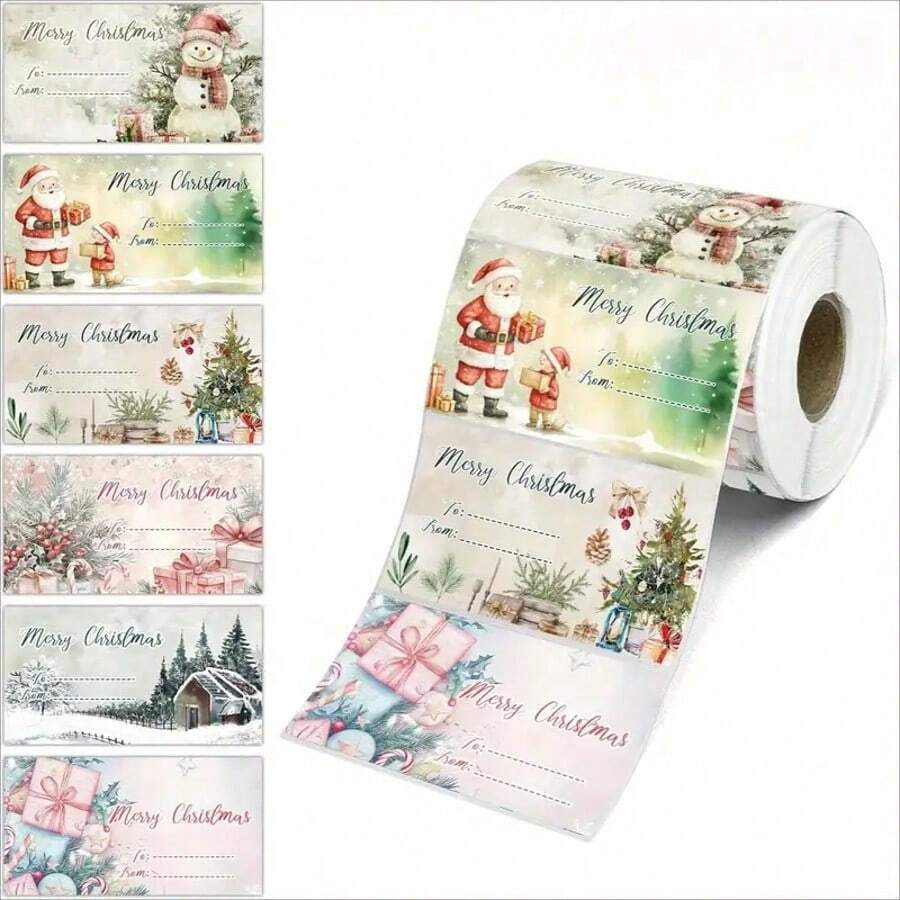 180pcs/Roll Merry Christmas Gift Labels, Penguin Pattern Christmas Name Stickers, Used For Gift Wrapping, Christmas Label Sticker Set, Santa Claus Gift Bag Labels, Boy Girl Gift Decoration Christmas Labels, Christmas Supplies - Christmas Gift + Snowman - View 1