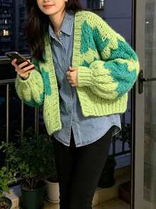 Women's New Long-Sleeve Loose Knit Cardigan For Spring  Autumn - Also Suitable For Winter  Fall Wear - Green - View 2