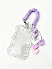 Transparent Wavy Card Holder With Portable Spring Rope Design, Heart Pendant Design, Durable Fashion Accessory, Suitable For Women, Cute And Practical Plastic Keychain, Campus Essential, Fashion Keychain, Cute Heart Pendant, Suitable For ID Cards, Credit Cards, Bus Cards And Keys - Multicolor - View 13