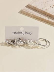 24pcs Bohemian Style Women Metal Earrings Set, Includes Faux Pearl Earrings And C-Shaped Earrings, Suitable For Daily Wear, Parties And Holiday Gifts - Multicolor - View 8