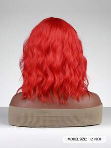 FIVE STARS 4*1 Handmade Wavy Bob Lace Front Full Wig, 14 Inch, Heat-Resistant Synthetic Fiber, Bright Red, Soft Fluffy Waves, Fashionable Style, Suitable For Daily Wear, Festivals, Halloween, Christmas And Portrait Photography - Multicolor - View 7