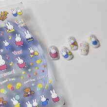 1pc Popular Cute Cartoon Miffy Rabbit Embossed Nail Stickers, Japanese Style Adorable Rabbit 3D Self-Adhesive Nail Decor, Perfect Choice For New Semester Gift And Stationery (Random Style) - Multicolor - View 3