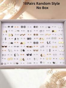 9/18 Pasang/Set Anting-Anting Unisex 3-in-1 Motif Bunga Kupu-kupu Hati Berlian Imitasi, Hadiah Kencan Romantis, Aksesoris Perhiasan untuk Pemakaian Sehari-hari, Gaya Acak - Anting tiga-dalam-satu dari baja tahan karat - View 8