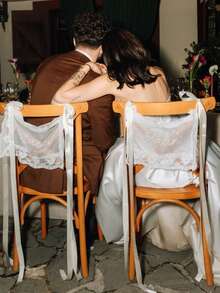 1 Set Bride & Groom/Wedding Chair Back Decor, Elegant Lace Chair Back Decoration With White Satin Ribbon, Romantic Outdoor Ceremony Reception Chair Cover, Country Garden Wedding Bride Table Decor, Wedding Party/Sweetheart Table Party Decoration, Aesthetic - View 12