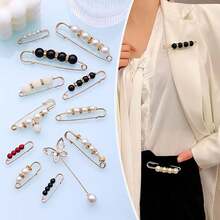 2pcs/Set Waist Size Reducer With Faux Pearl Decor, Anti-Exposure Waist Fixing Buckle, Elegant Fashion Brooch - Multicolor - View 3