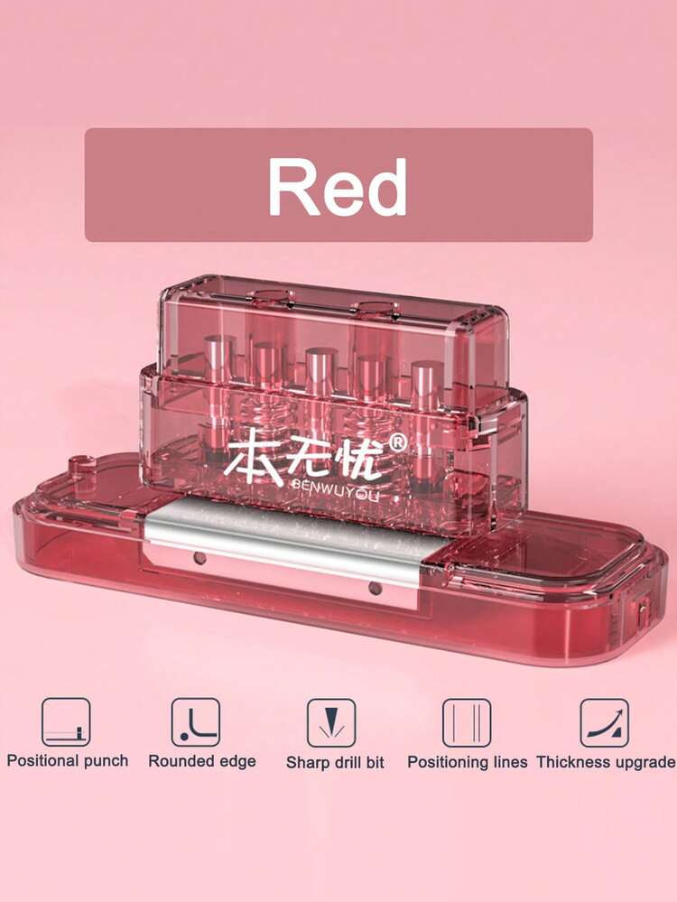 1pc 5-Hole Round Ring Hole Puncher, Minimalist Practical Small Paper Binding Puncher Manual Embossing Multi-Purpose Hole Punch - Clear - View 15