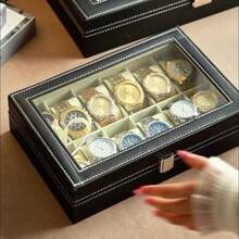 12/10/6/3 Slot Men's Watch Box Black Luxury Watch Storage Box With Drawer Leather Watch Box Watch Storage Box Watch Display Box Watch Box Multi-Slot Watch Jewelry Box Jewelry Bracelet Box Birthday Gift For Friends National Day Gift Halloween Gift Christmas Gift - Multicolor - View 3