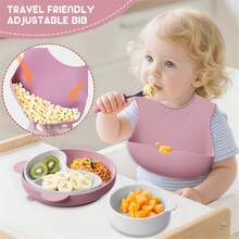 Silicone Baby Feeding Set 5pc, Anti-Choke Spoon & Fork, Waterproof Bib, Easy-Clean, 6M+, New Mom Gift - Mauve Purple - View 6